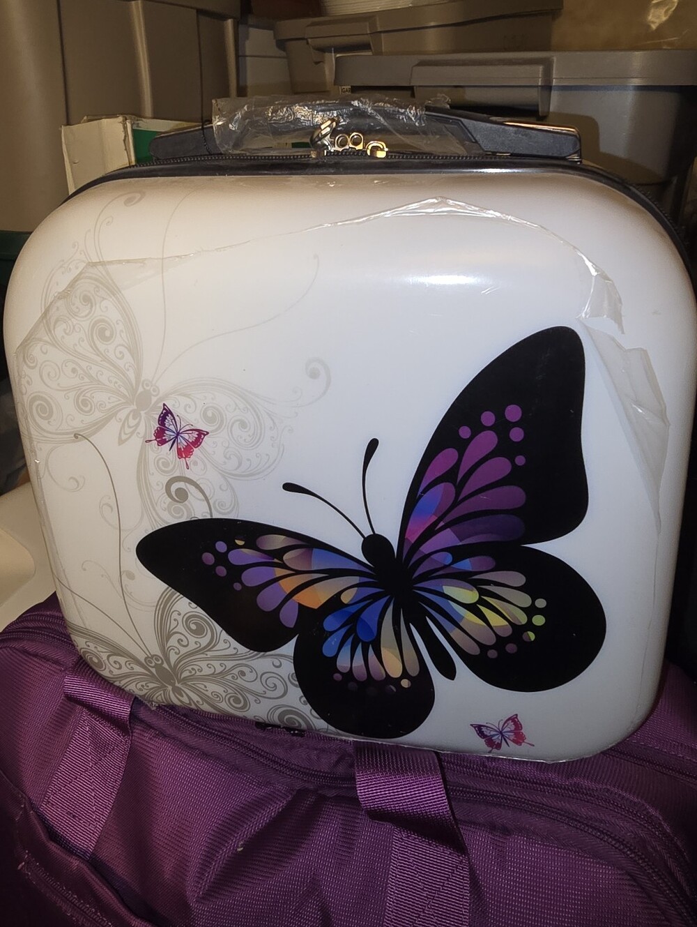 White Butterfly Cosmetic Train Case